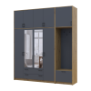 Kleiderschrank Doros Rondi mit Kleiderstange, Spiegel und hohem Oberschrank Artisan Eiche/Graphitgrau 4 Türen 220x52x260 (42005303)