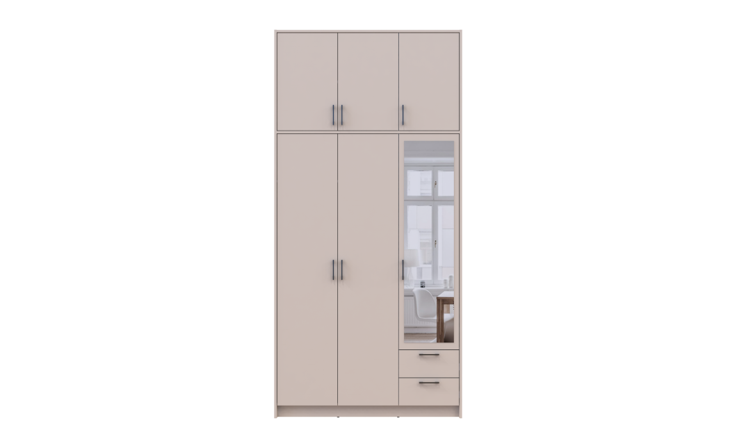 Kleiderschrank Doros Rondi mit Drehtüren mit Oberschrank und Spiegel Kaschmir 3 Türen 121x52x260 (80738486)
