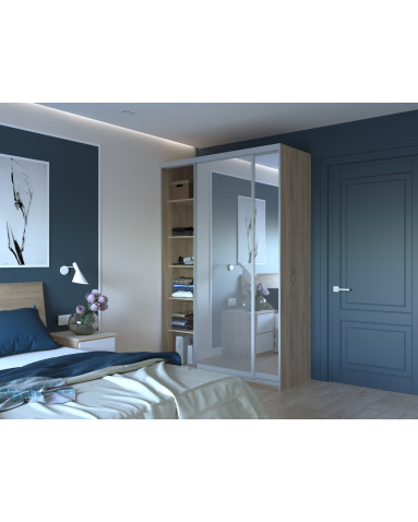Kleiderschrank Doros City Light Schiebetüren Sonoma Eiche mit Spiegel 150x60x225 (44900073)