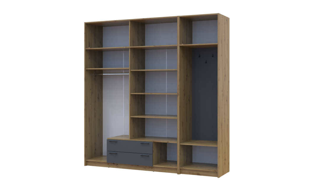 Drehtürenschrank Doros Rondi mit Kleiderstange und Oberschrank Artisan Eiche/Graphitgrau 4 Türen 220x52x236 (42005297)