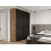 Kleiderschrank Doros G-Caiser Schiebetüren Ewok Eiche / Schwarz Glas 2 Türen 180x60x240 (80737751)