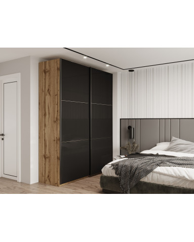 Kleiderschrank Doros G-Caiser Schiebetüren Ewok Eiche / Schwarz Glas 2 Türen 180x60x240 (80737751)