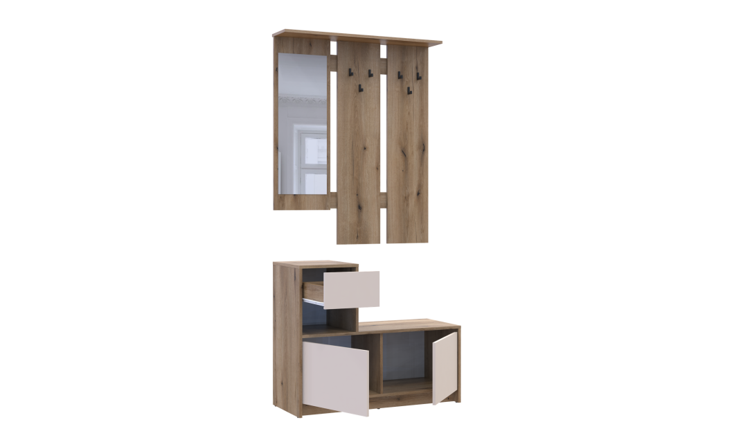 Vorraum Bela Eiche Evok / Kaschmir 1 Spanplatte / 1 Spiegel 100×40×210 (44900411)