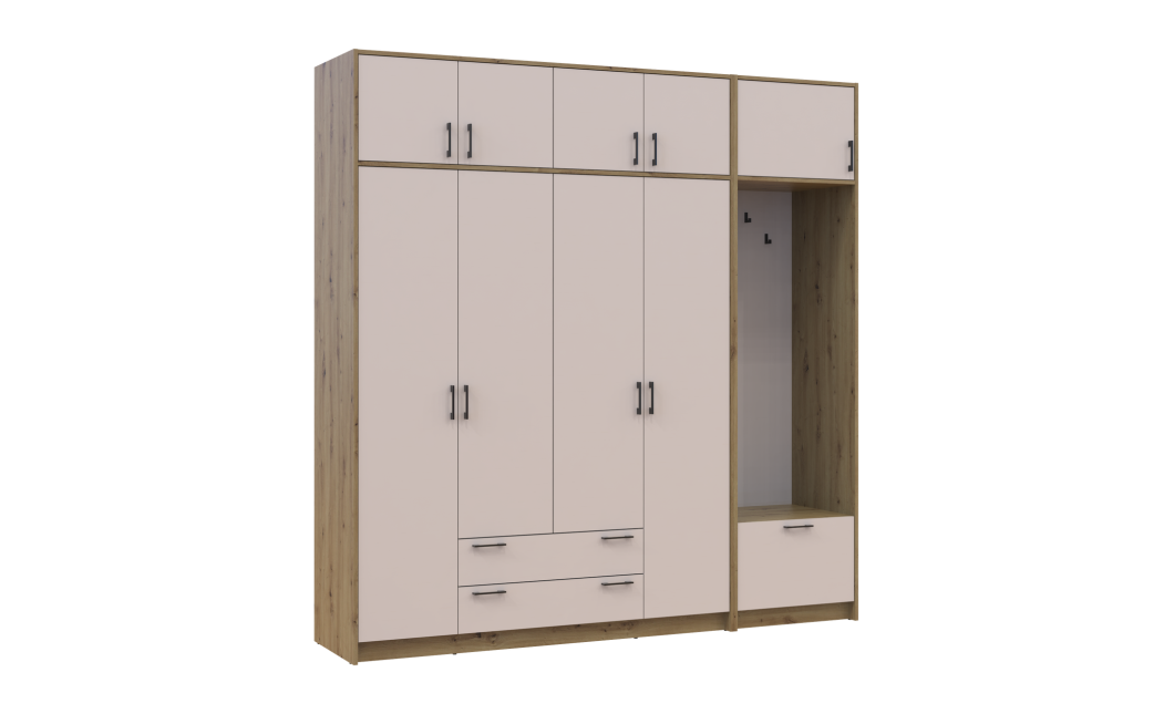 Drehtürenschrank Doros Rondi mit Kleiderstange und Oberschrank Artisan Eiche/Kaschmir 4 Türen 220x52x236 (42005296)
