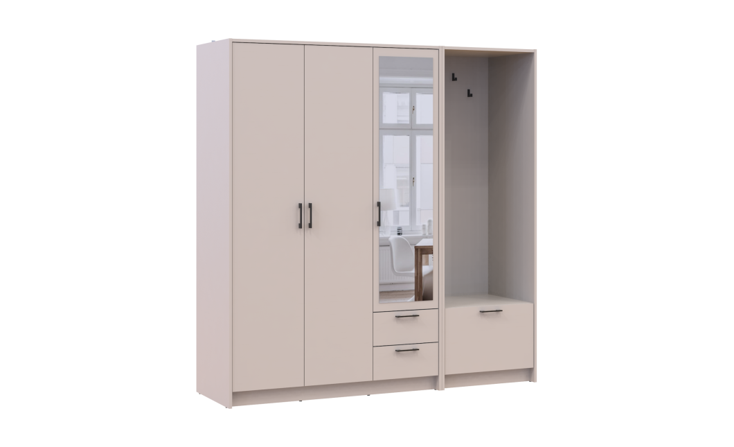 Drehtürenschrank Doros Rondi mit Kleiderstange und Spiegel Kaschmir 3 Türen 181x52x195 (42005401)