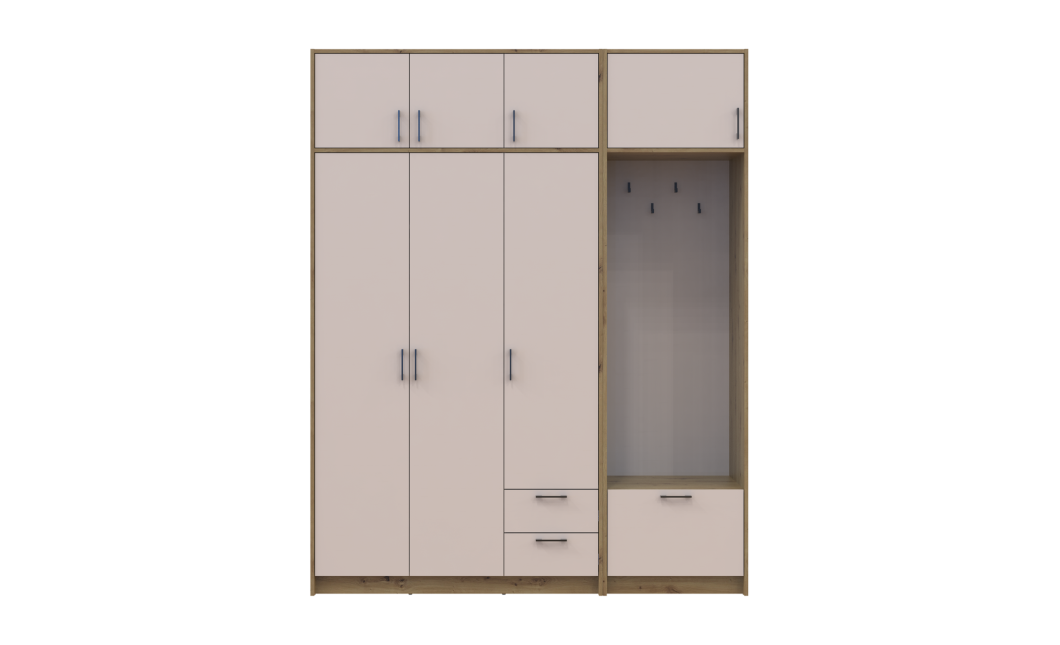 Kleiderschrank Doros Rondi mit Kleiderstange und Oberschrank Artisan Eiche/Kaschmir 3 Türen 181x52x236 (42005284)