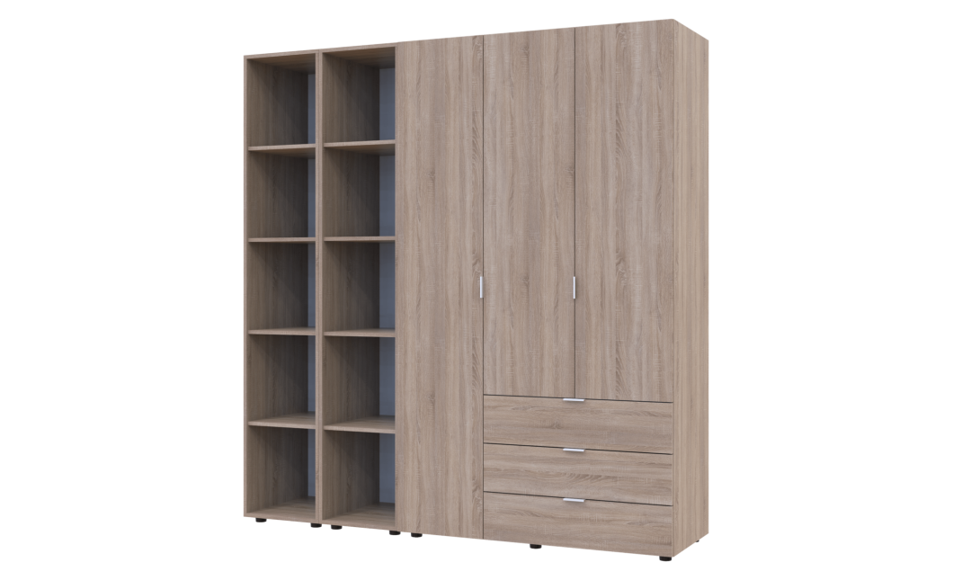 Kleiderschrank Doros Gelar Sonoma Eiche 3 Türen mit 2 offenen Regalböden 192,6x49,5x203,4 (42005049)