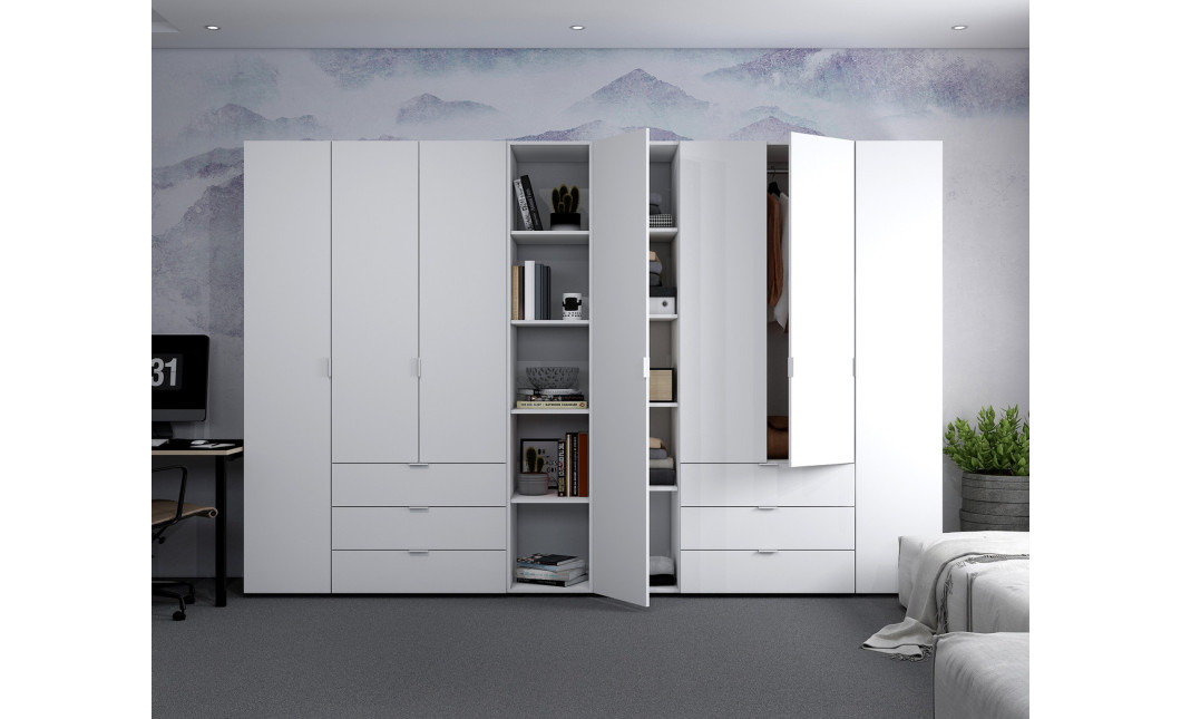 Kleiderschrank Doros Gelar Weiß 3+4 Türen mit offenem Regal 309,4x49,5x203,4 (42005037)