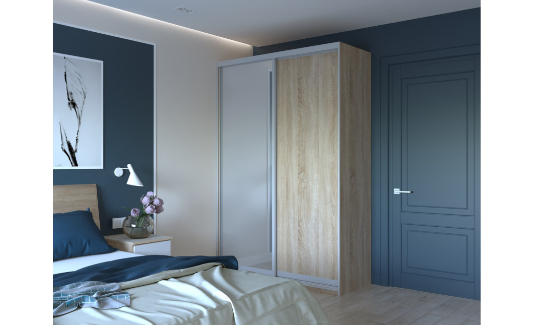 Kleiderschrank Doros City Light Schiebetüren Sonoma Eiche mit Spiegel 150x60x225 (42002039)