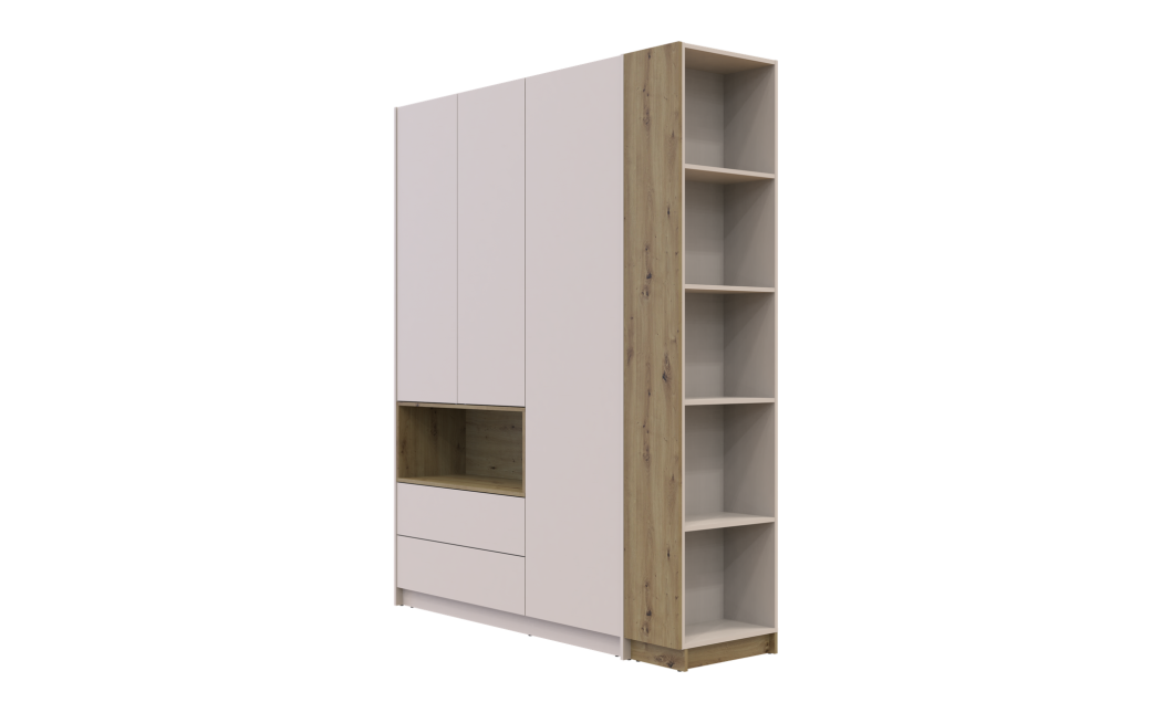 Kleiderschrank Doros Dale mit Drehtüren, offenen Regalen und Oberschrank Kaschmir / Artisan Eiche 3 Türen 178x52x220 (42005157)