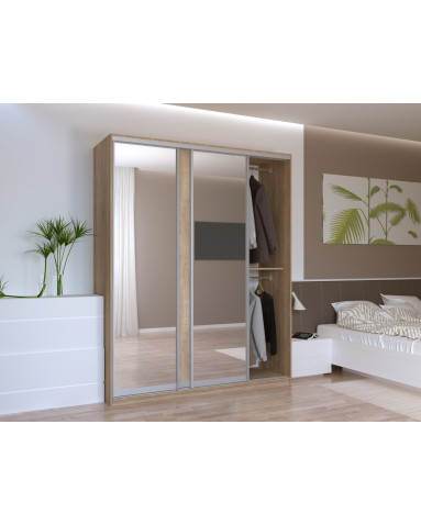 Kleiderschrank Doros City Light Schiebetüren Sonoma Eiche mit Spiegel 180x60x225 (44900030)