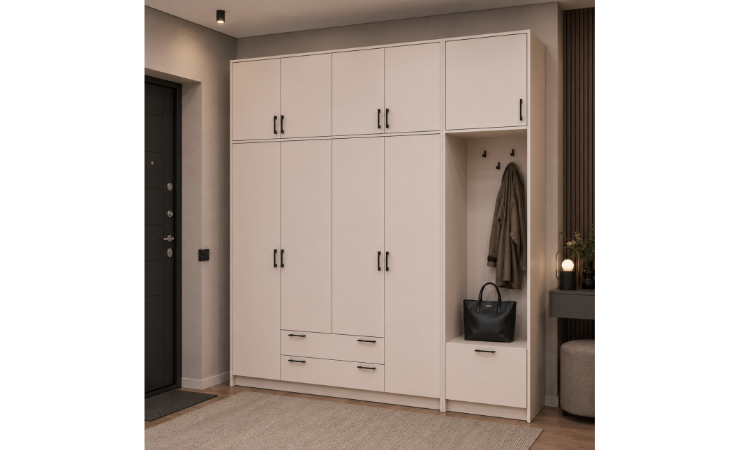Kleiderschrank Doros Rondi mit Kleiderstange und hohem Oberschrank Kaschmir 4 Türen 220x52x260 (42005399)