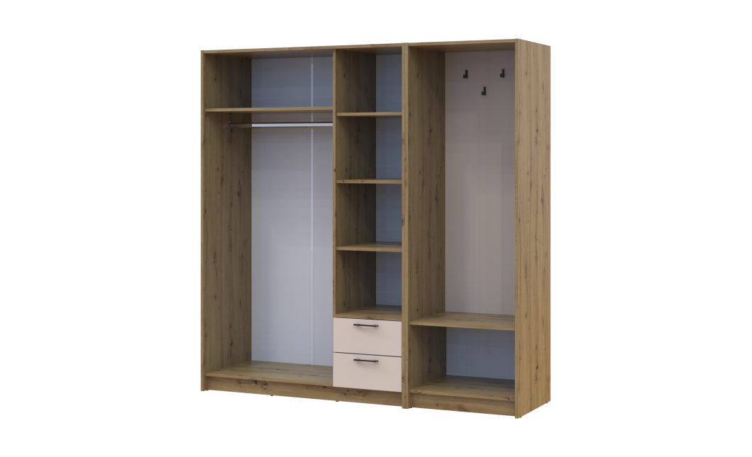 Drehtürenschrank Doros Rondi mit Kleiderstange und Spiegel Artisan Eiche/Kaschmir 3 Türen 181x52x195 (42005282)