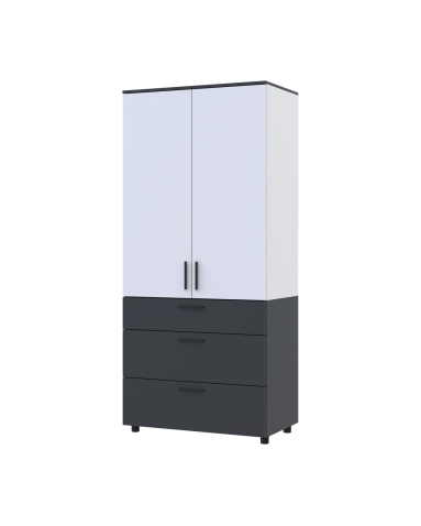 Kleiderschrank Doros Thorn Anthrazit/Weiß 2 Türen 3 Schubladen Kleiderstange 90x51,6x200 (44900469)