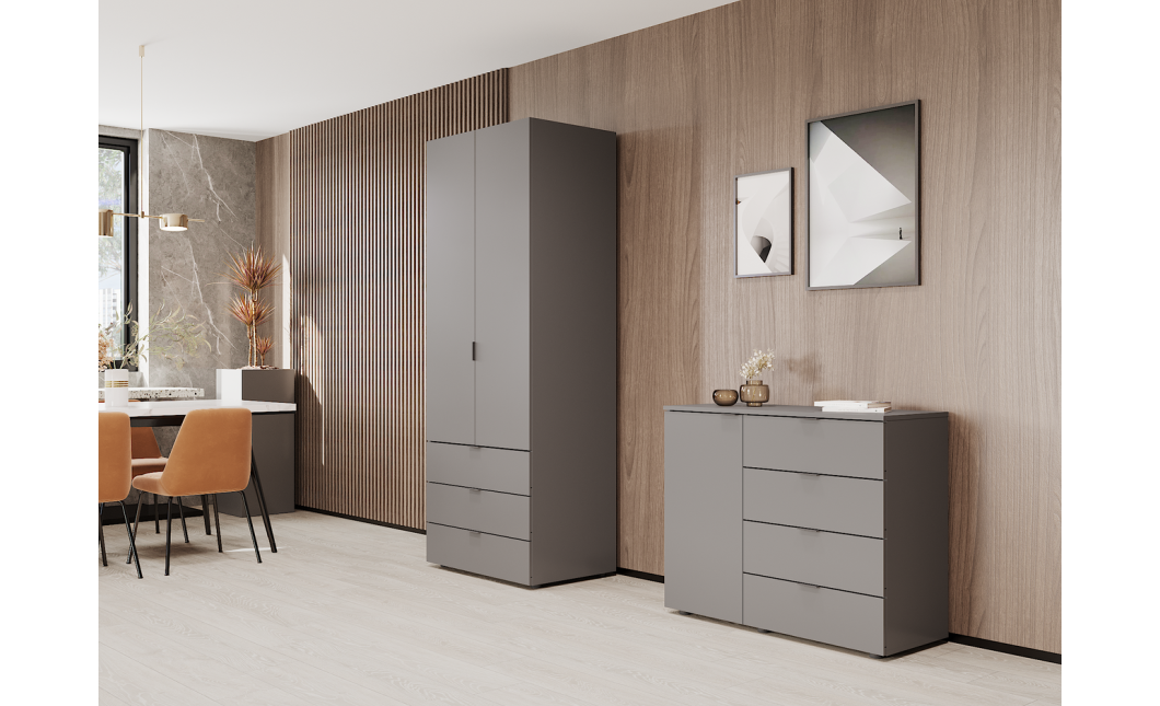 Kleiderschrank Doros Gelar mit Drehtüren Graphitgrau 2 Türen 77,5x49,5x203,4 (80737023)