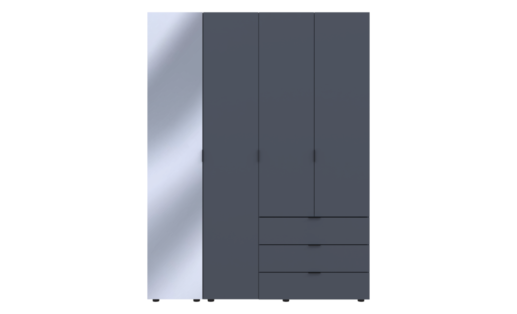 Kleiderschrank Doros Gelar Graphitgrau 3 Türen mit Spiegel 155x49,5x203,4 (42002158)