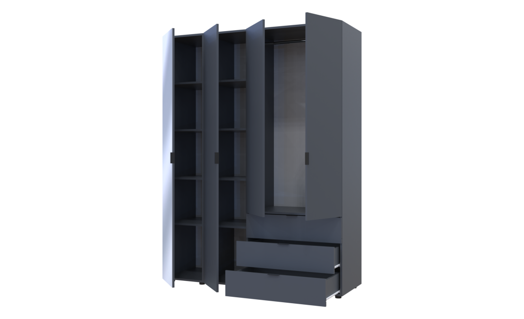Kleiderschrank Doros Gelar Graphitgrau 3 Türen mit Spiegel 155x49,5x203,4 (42002158)