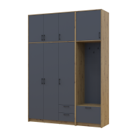 Drehtürenschrank Doros Rondi mit Kleiderstange und hohem Oberschrank Artisan Eiche/Graphitgrau 3 Türen 181x52x260 (42005289)