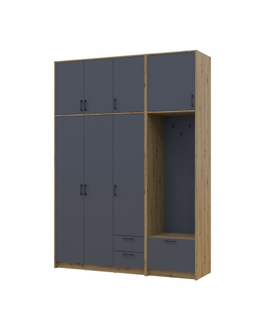Drehtürenschrank Doros Rondi mit Kleiderstange und hohem Oberschrank Artisan Eiche/Graphitgrau 3 Türen 181x52x260 (42005289)