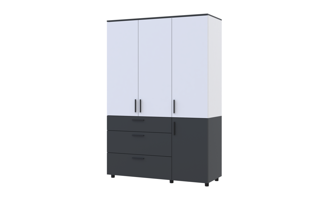 Kleiderschrank Doros Thorn Anthrazit/Weiß 3 Türen 3 Schubladen Böden 135x51,6x200 (44900518)