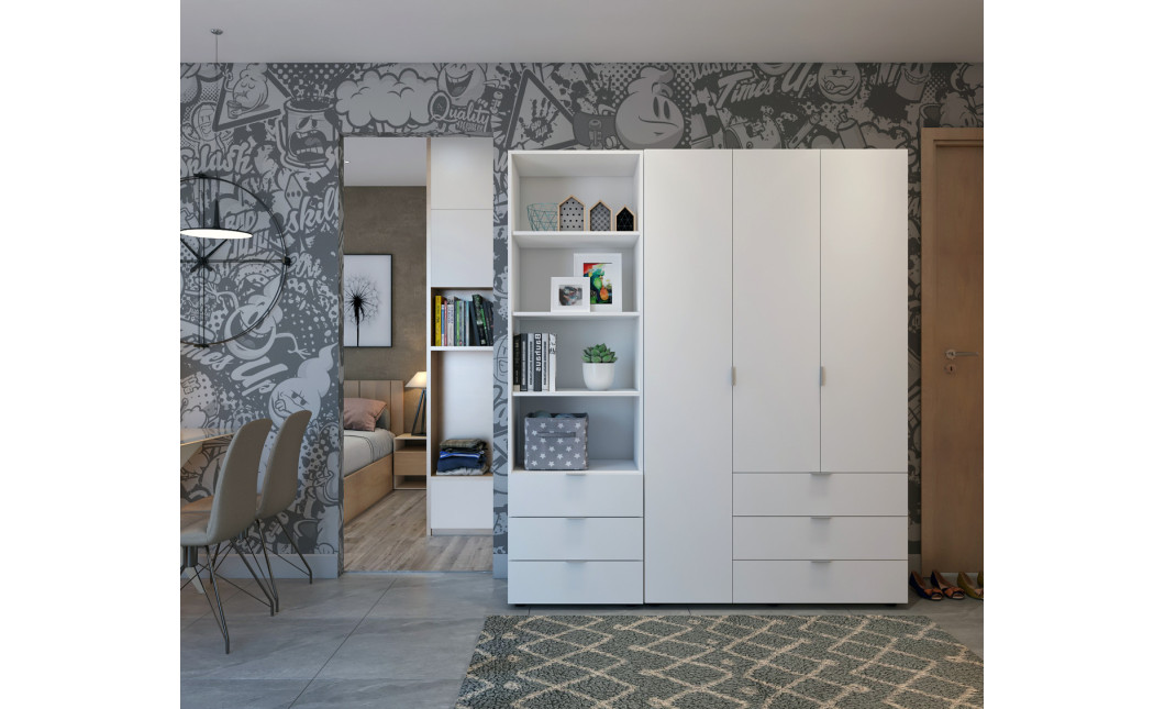 Kleiderschrank Doros Gelar Weiß 3+3 Türen Säulenschrank 292,4x49,5x203,4 (42005166)