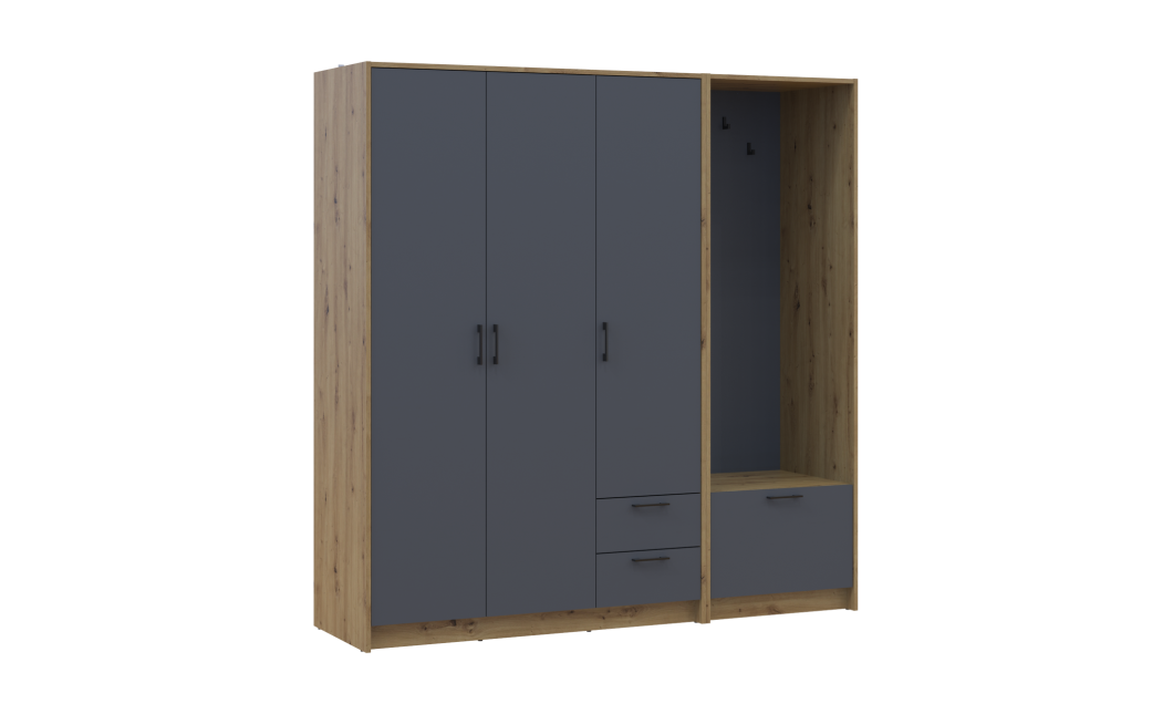 Drehtürenschrank Doros Rondi mit Kleiderstange Artisan Eiche/Graphitgrau 3 Türen 181x52x195 (42005281)