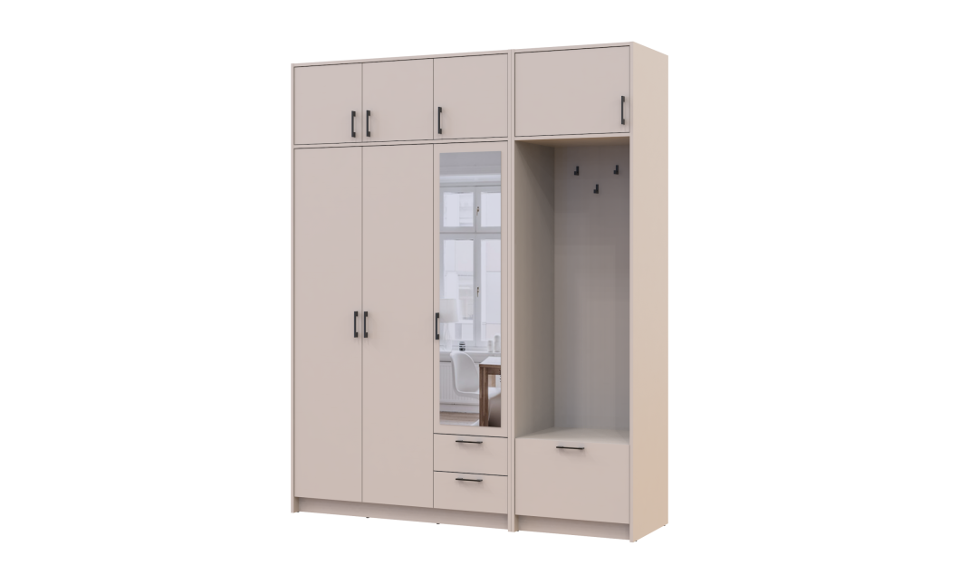 Kleiderschrank Doros Rondi mit Kleiderstange, Spiegel und Oberschrank Kaschmir 3 Türen 181x52x236 (42005404)