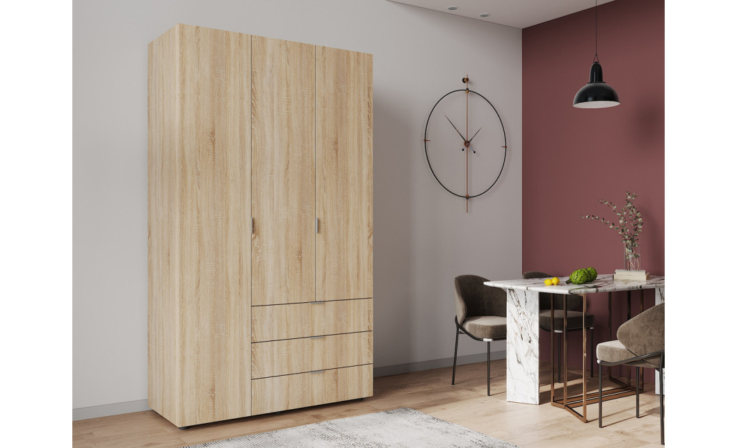 Kleiderschrank Doros Gelar mit Drehtüren Sonoma Eiche 3 Türen 116,2x49,5x203,4 (80397559)