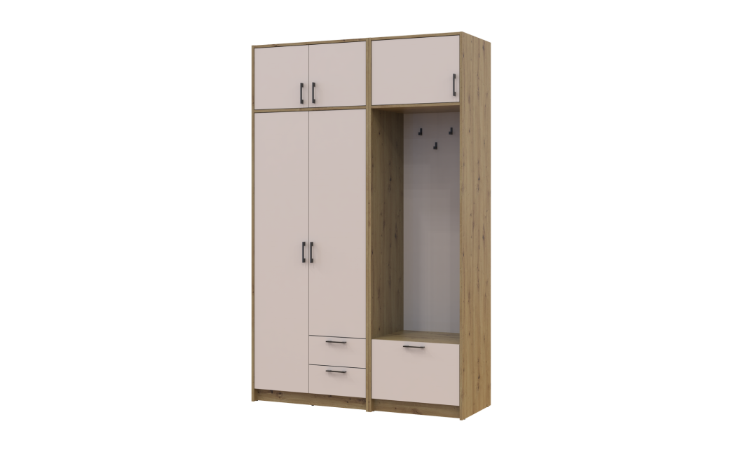 Drehtürenschrank Doros Rondi mit Kleiderstange und Oberschrank Artisan Eiche/Kaschmir 2 Türen 142x52x236 (42005272)