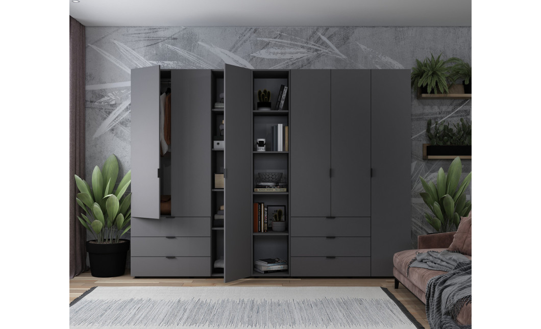 Kleiderschrank Doros Gelar Graphitgrau 3+3 Türen mit offenem Regal 270,6x49,5x203,4 (42005061)