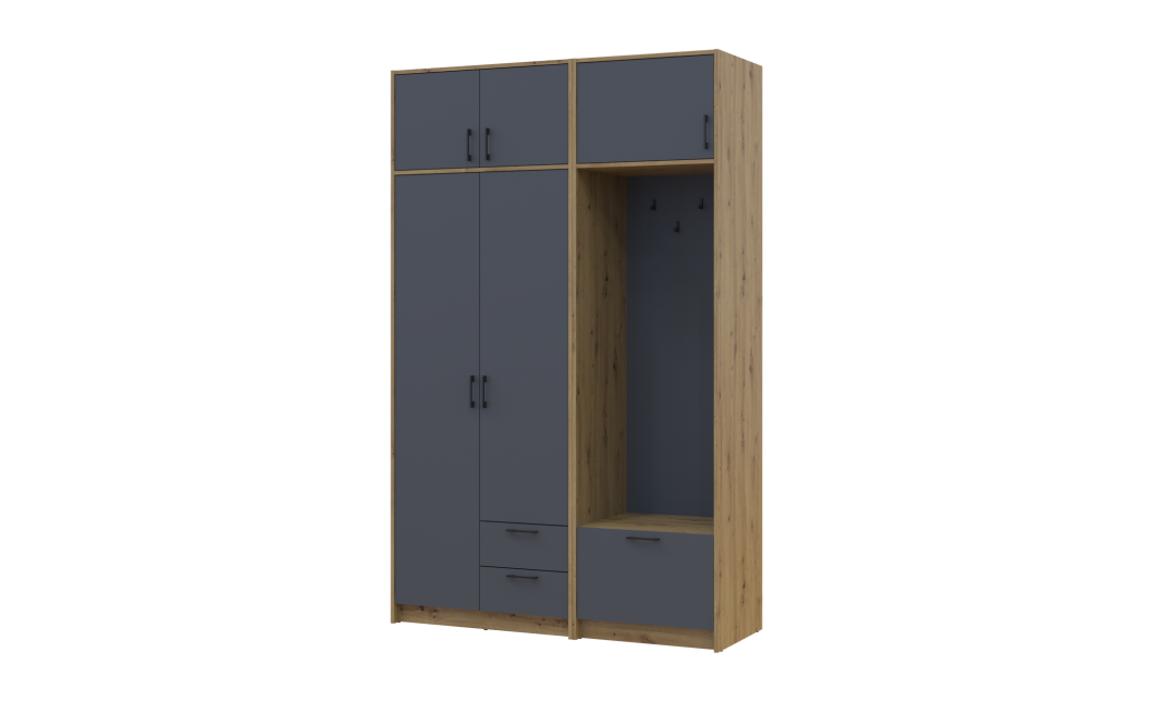 Drehtürenschrank Doros Rondi mit Kleiderstange und Oberschrank Artisan Eiche/Graphitgrau 2 Türen 142x52x236 (42005273)
