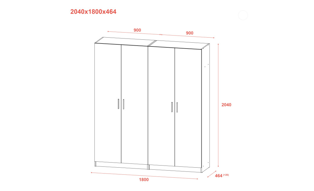 Kleiderschrank Doros Promo Set mit Böden Kaschmir 2+2 Türen 180x48x204 (44900290)