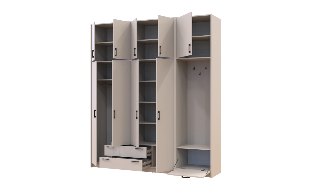 Kleiderschrank Doros Rondi mit Kleiderstange und hohem Oberschrank Kaschmir 4 Türen 220x52x260 (42005399)