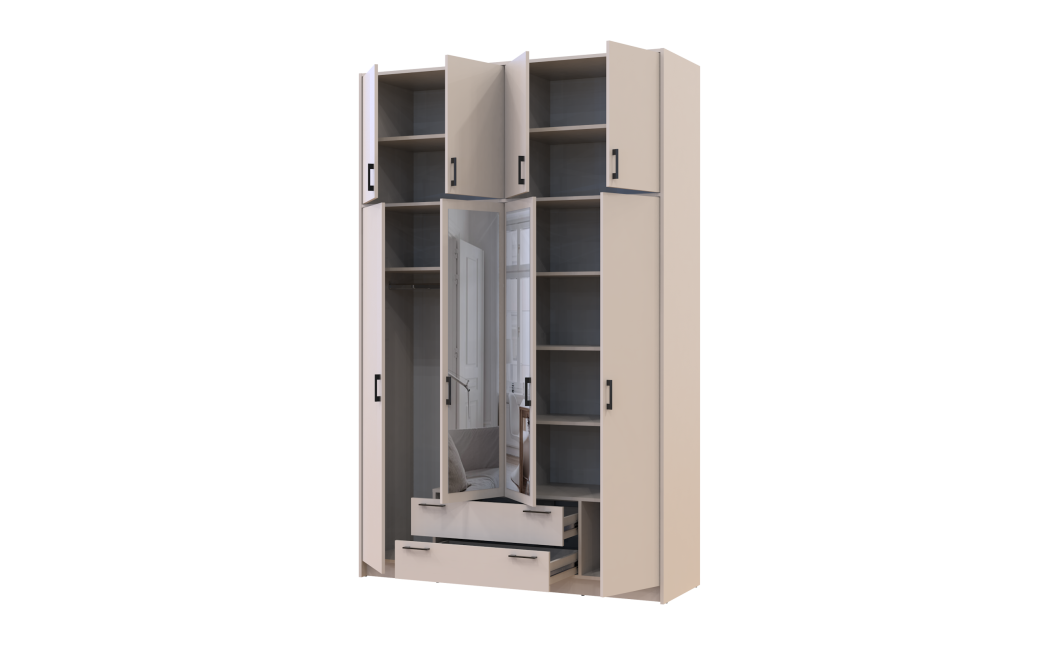 Kleiderschrank Doros Rondi mit Drehtüren mit Oberschrank und Spiegel Kaschmir 4 Türen 160x52x260 (80738489)