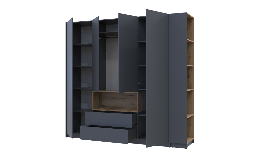 Kleiderschrank Doros Dale mit Drehtüren Anthrazit/Ewok Eiche 4 Türen 234x52x220 (42005339)
