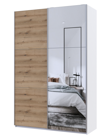 Kleiderschrank Doros G-Caiser Schiebetüren Weiß Ewok Eiche mit Spiegel 160x60x240 (42005071)