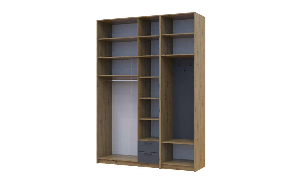 Drehtürenschrank Doros Rondi mit Kleiderstange und hohem Oberschrank Artisan Eiche/Graphitgrau 3 Türen 181x52x260 (42005289)
