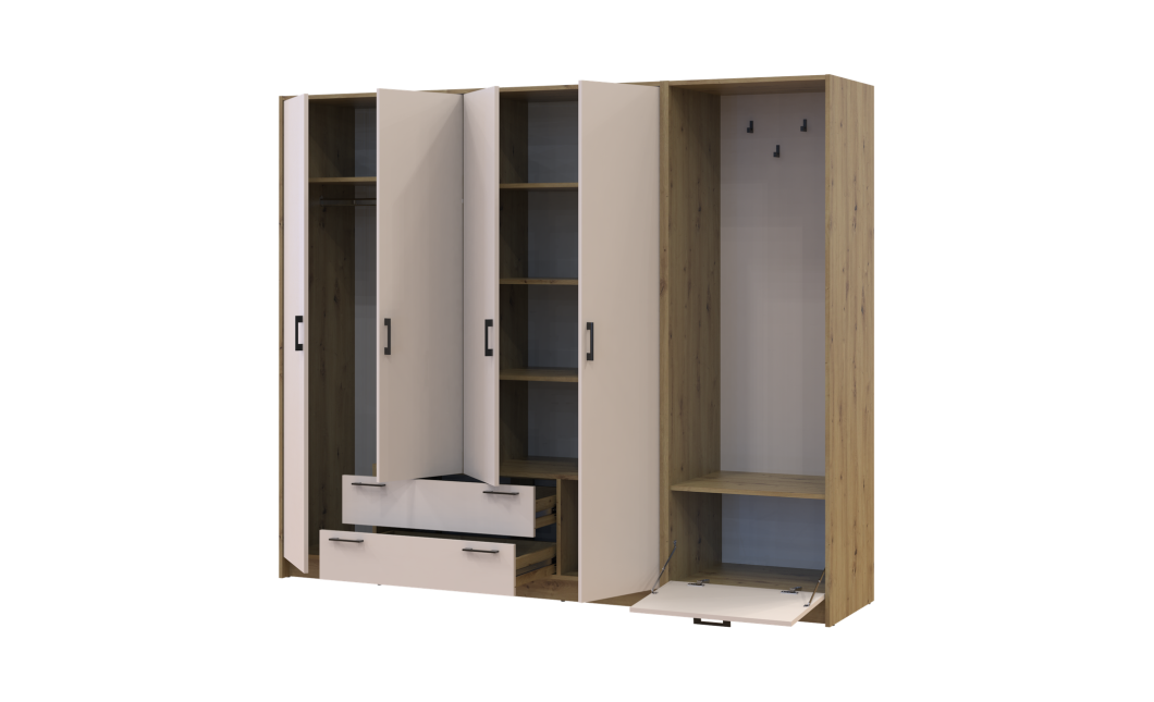 Drehtürenschrank Doros Rondi mit Kleiderstange Artisan Eiche/Kaschmir 4 Türen 220x52x195 (42005292)