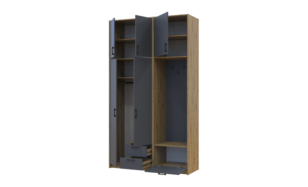 Drehtürenschrank Doros Rondi mit Kleiderstange und hohem Oberschrank Artisan Eiche/Graphitgrau 2 Türen 142x52x260 (42005277)