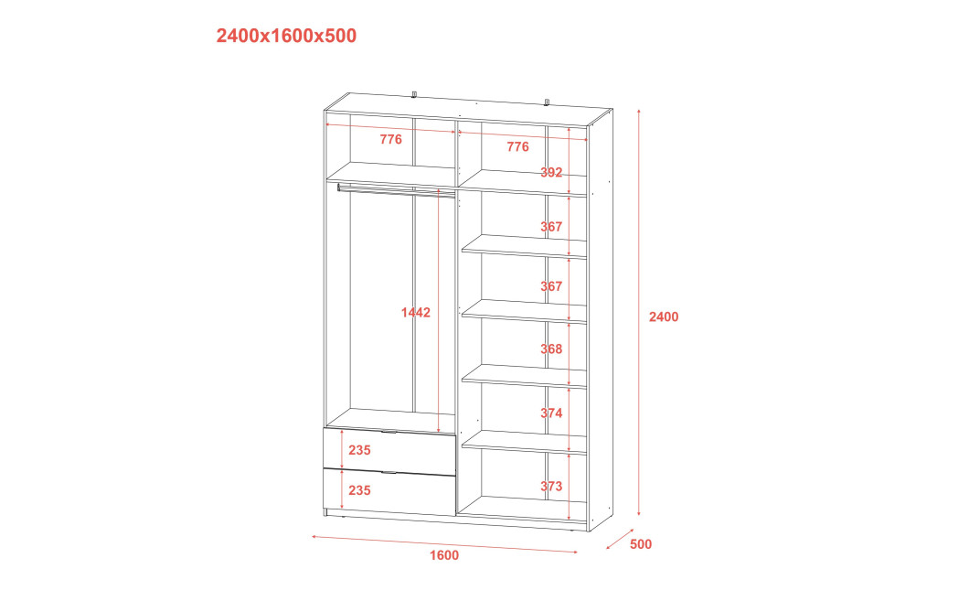 Kleiderschrank Doros Lukas mit Drehtüren Graphitgrau 160x50x240 (80736287)