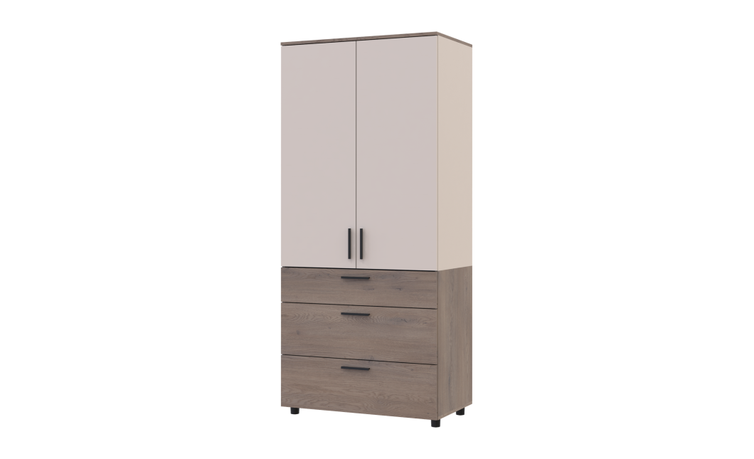 Kleiderschrank Doros Thorn Cremona Cannolo/Kaschmir 2 Türen 3 Schubladen Kleiderstange 90x51,6x200 (44900453)