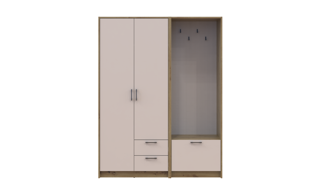 Kleiderschrank Doros Rondi mit Kleiderstange, Spiegel und Oberschrank Artisan Eiche/Graphitgrau 3 Türen 181x52x236 (42005287)