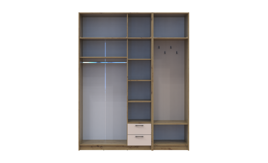Kleiderschrank Doros Rondi mit Kleiderstange und Oberschrank Artisan Eiche/Kaschmir 3 Türen 181x52x236 (42005284)