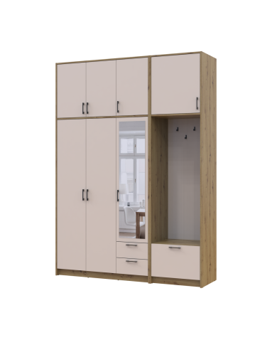 Kleiderschrank Doros Rondi mit Kleiderstange, Spiegel und hohem Oberschrank Artisan Eiche/Kaschmir 3 Türen 181x52x260 (42005290)