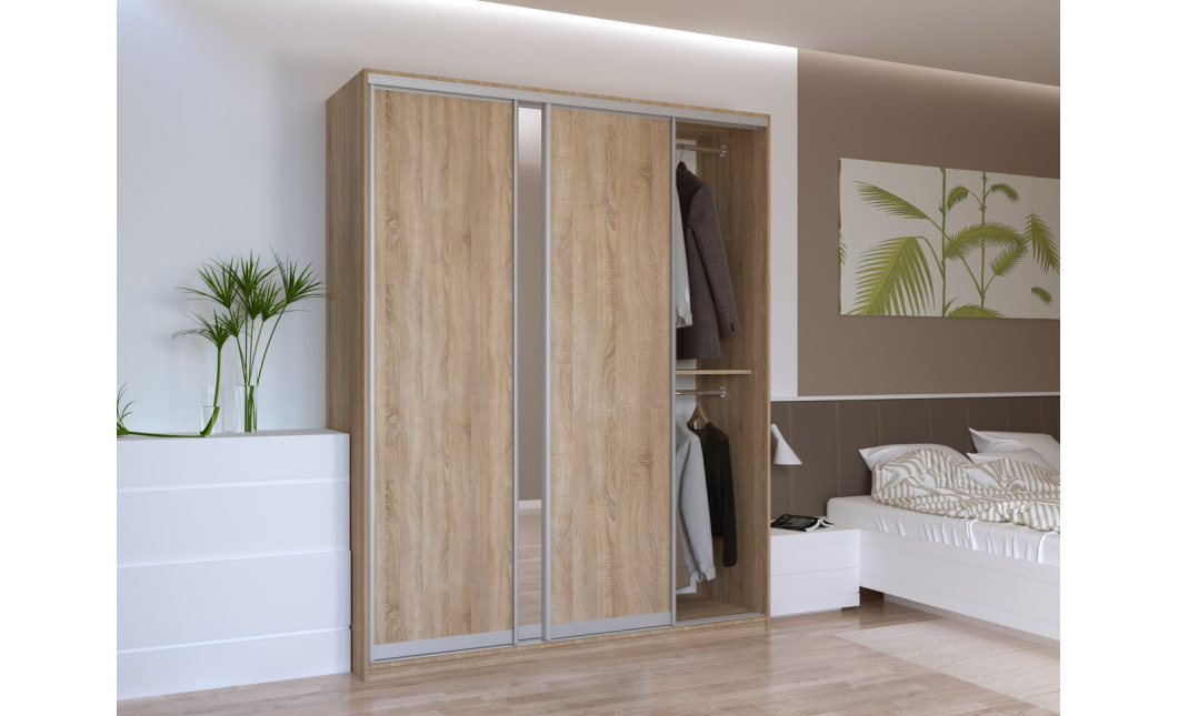 Kleiderschrank Doros City Light Schiebetüren Sonoma Eiche mit Spiegel 180x60x225 (41070010)