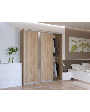 Kleiderschrank Doros City Light Schiebetüren Sonoma Eiche mit Spiegel 180x60x225 (41070010)