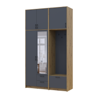 Kleiderschrank Doros Rondi mit Kleiderstange, Spiegel und hohem Oberschrank Artisan Eiche/Graphitgrau 2 Türen 142x52x260 (42005279)