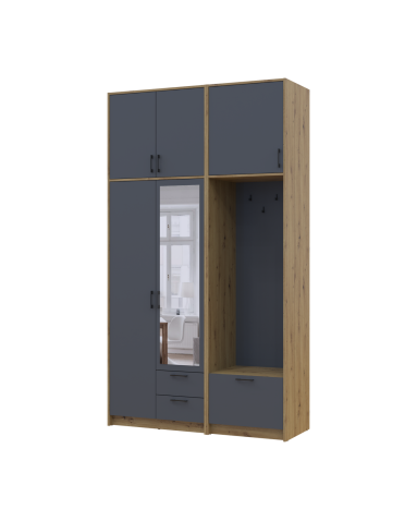 Kleiderschrank Doros Rondi mit Kleiderstange, Spiegel und hohem Oberschrank Artisan Eiche/Graphitgrau 2 Türen 142x52x260 (42005279)
