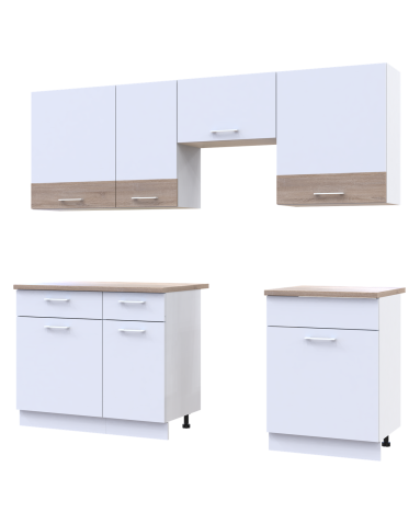 Leia Küche Doros Weiß Einsatz aus weißer Eiche Sonoma Eiche 220x60x250 (81359337)