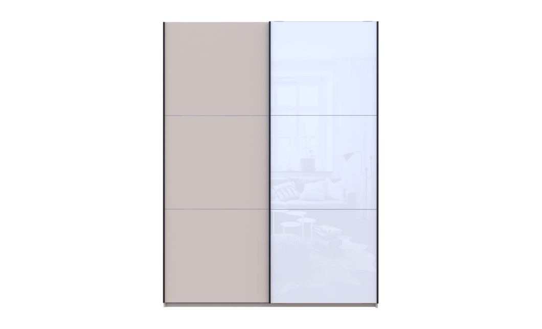 Kleiderschrank Doros G-Caiser Schiebetüren Kaschmir/Weiß Glas 2 Türen 180x60x240 (42005322)